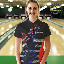 Load image into Gallery viewer, Eagle American Flag Custom Flame Bowling Team Shirts For Women, Patriotic Bowling Uniform NQS9971