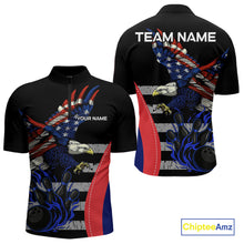 Load image into Gallery viewer, Eagle American Flag Custom Flame Bowling Team Shirts For Men, Patriotic Bowling Uniform NQS9971