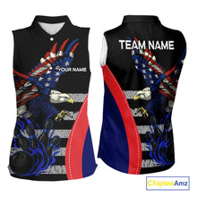 Load image into Gallery viewer, Eagle American Flag Custom Flame Bowling sleeveless polos Team Shirts, Patriotic Bowling Uniform NQS9971