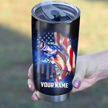 Load image into Gallery viewer, 1PC Bass Fishing Tumbler American Flag patriotic Custom Tumbler Cup Personalized Fishing gift NQS459