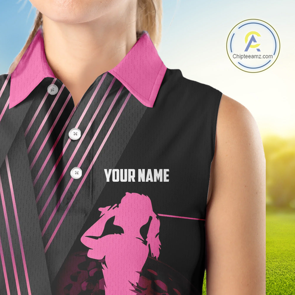 Black and pink Women Sleeveless polo shirt custom golf clubs team golf shirts, golf tops for ladies NQS10117
