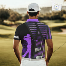 Load image into Gallery viewer, Black and purple Mens golf polo shirts custom golf clubs team golf shirts, golf tops for men NQS10118