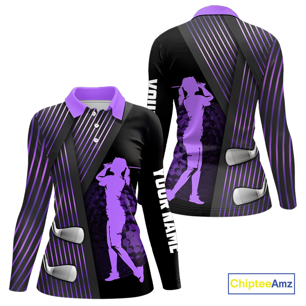 Black and purple Women golf polo shirts custom golf clubs team golf shirts, golf tops for ladies NQS10118