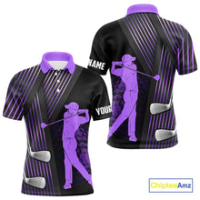Load image into Gallery viewer, Black and purple Mens golf polo shirts custom golf clubs team golf shirts, golf tops for men NQS10118