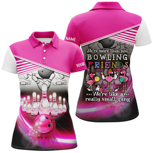 Funny pink flamingo Women Bowling polo Shirt Custom We're more than just bowling friends We small gang NQS5949