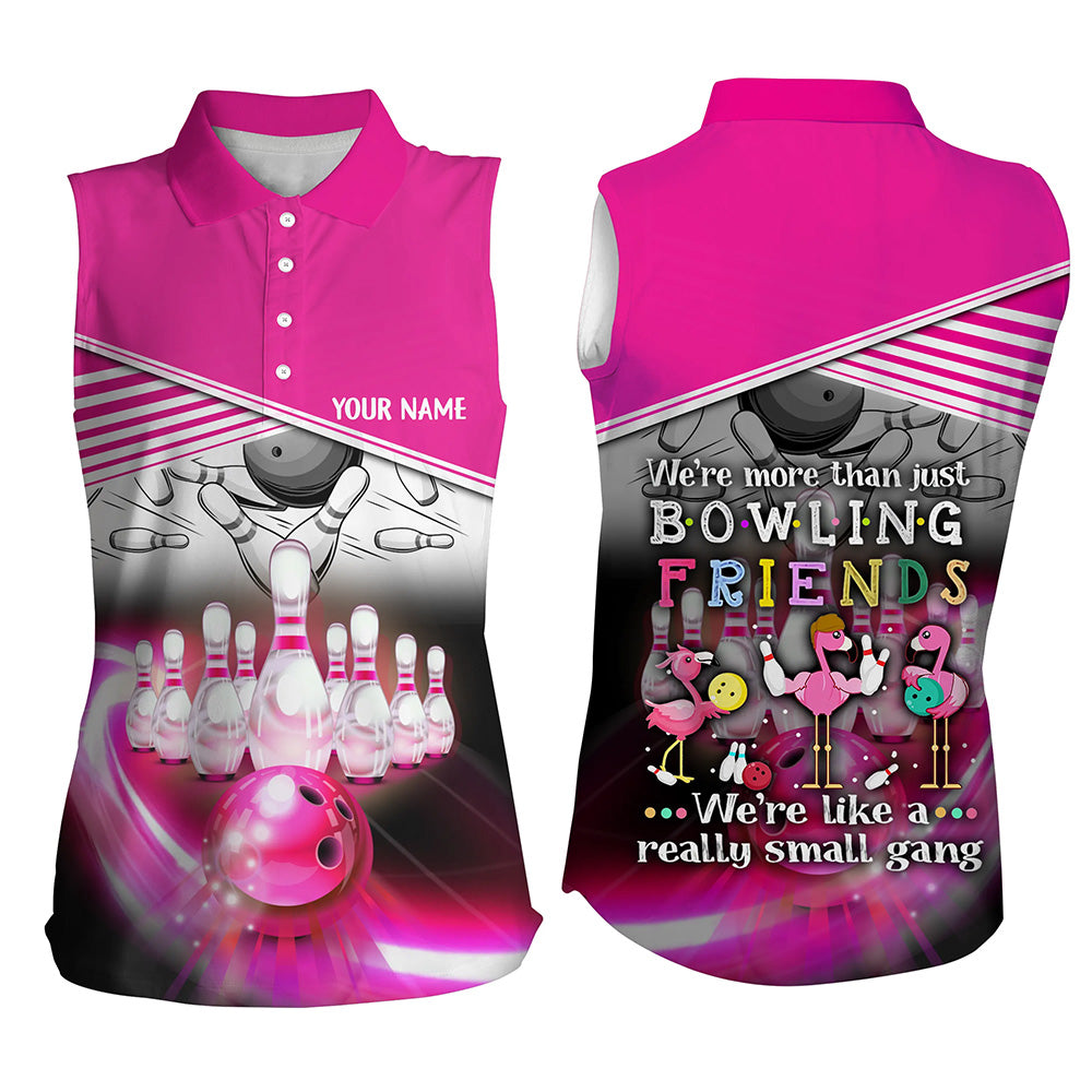 Custom pink sleeveless bowling shirt for women – personalized team jersey front view