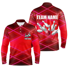 Load image into Gallery viewer, Mens bowling polo, 1/4 zip shirt Custom neon red bowling team league jerseys, gifts for bowlers NQS8714