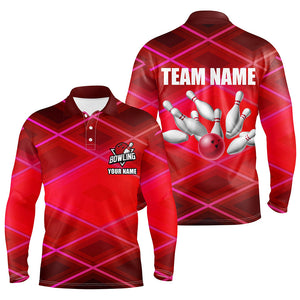 Mens bowling polo, 1/4 zip shirt Custom neon red bowling team league jerseys, gifts for bowlers NQS8714