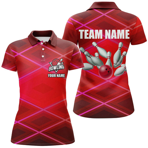 Womens bowling shirt Custom neon red bowling team league jerseys, gifts for bowlers NQS8714