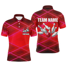 Load image into Gallery viewer, Mens bowling polo, 1/4 zip shirt Custom neon red bowling team league jerseys, gifts for bowlers NQS8714