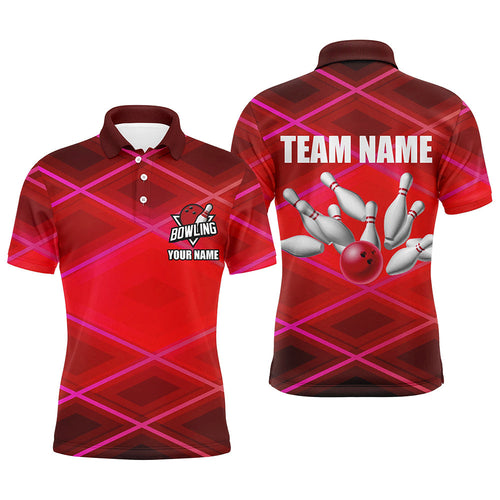 Mens bowling polo, 1/4 zip shirt Custom neon red bowling team league jerseys, gifts for bowlers NQS8714