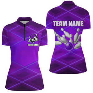 Womens bowling shirt Custom neon purple bowling team league jerseys, gifts for bowlers NQS8715