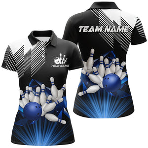 Black and White Womens Bowling Shirts Custom Bowling Team League Jerseys, Gifts For Bowlers | Blue NQS8720