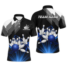 Load image into Gallery viewer, Black and White Mens Bowling Shirts Custom Bowling Team League Jerseys, Gifts For Bowlers | Blue NQS8720