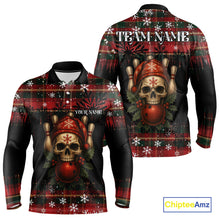 Load image into Gallery viewer, Black &amp; Red Plaid Christmas pattern Skull Bowling Shirts For Men Custom Team Bowling outfit jerseys NQS11057
