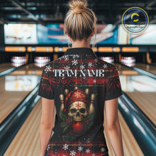 Load image into Gallery viewer, Black &amp; Red Plaid Christmas pattern Skull Bowling Shirts For Women Custom Team Bowling outfit jersey NQS11057