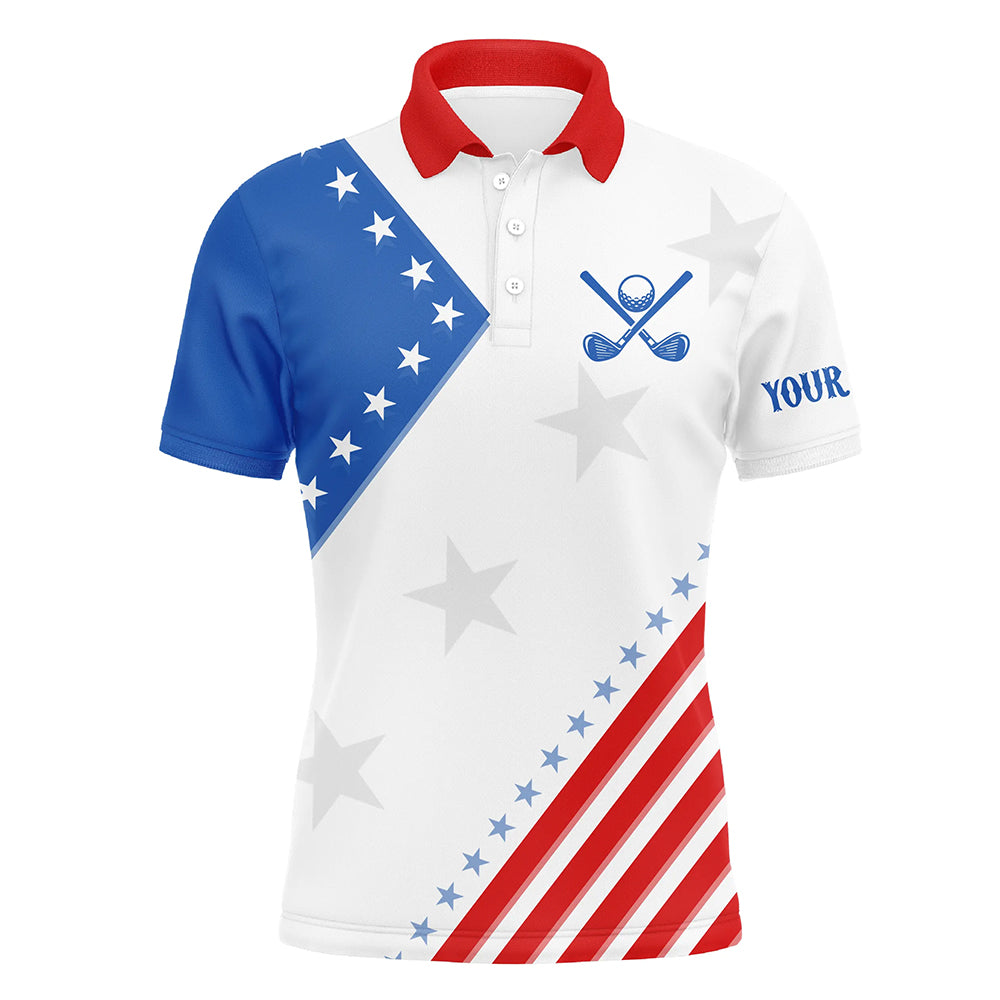 Red, white and blue matching team golf shirts custom American Flag patriotic his and her golf outfits NQS8354