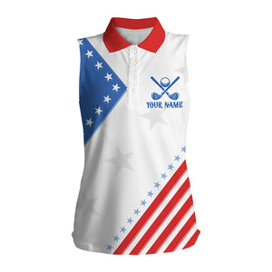 Red, white and blue sleeveless golf polo for Women custom American Flag patriotic golf tank women NQS8354