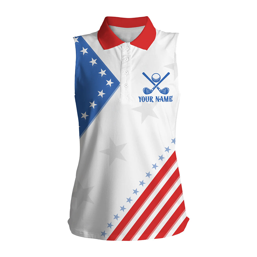 Red, white and blue sleeveless golf polo for Women custom American Flag patriotic golf tank women NQS8354