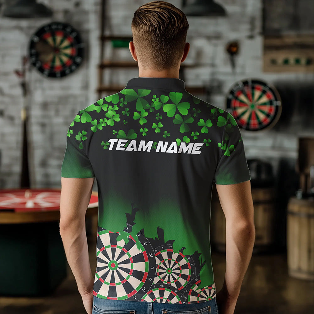 Green Shamrock Darts Board pattern Lucky Darts Shirt For Men Custom St Patrick Day Team Darts Jersey NQS9389