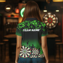 Load image into Gallery viewer, Green Shamrock Darts Board pattern Lucky Darts Shirt For Women Custom St Patrick Day Team Darts Jersey NQS9389