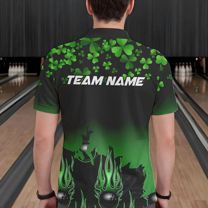 Green shamrock Flame bowling shirts for men Custom St Patrick Day black team league bowling jerseys NQS9390