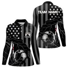 Load image into Gallery viewer, Personalized Black American flag Lightning thunder Custom Bowling Team Shirts For Women Bowling Jersey NQS9538