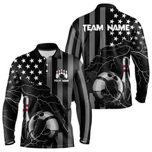 Load image into Gallery viewer, Personalized Black American flag Lightning thunder Custom Bowling Team Shirts For Mens Bowling Jersey NQS9538