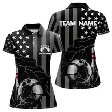 Load image into Gallery viewer, Personalized Black American flag Lightning thunder Custom Bowling Team Shirts For Women Bowling Jersey NQS9538