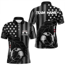 Load image into Gallery viewer, Personalized Black American flag Lightning thunder Custom Bowling Team Shirts For Mens Bowling Jersey NQS9538