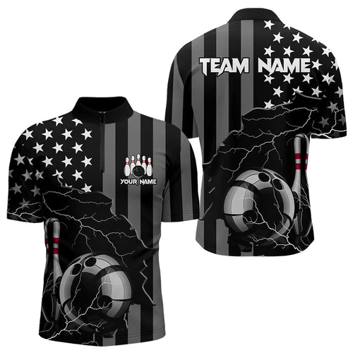 Personalized Black American flag Lightning thunder Custom Bowling Team Shirts For Mens Bowling Jersey NQS9538