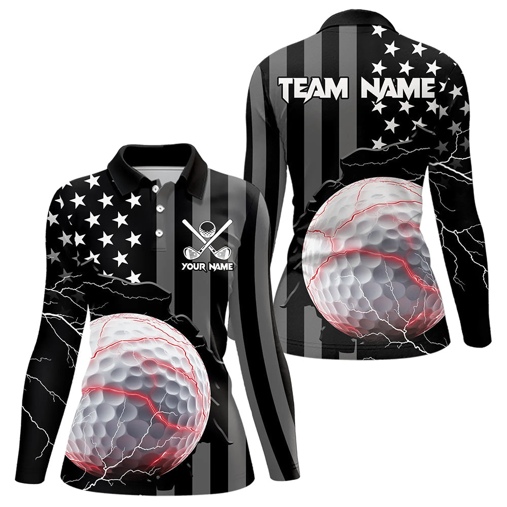 Personalized Black American flag Lightning thunder Custom Golf Polo Team Shirts For Women Golf apparel NQS9540
