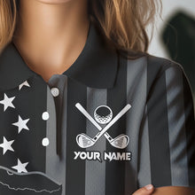 Load image into Gallery viewer, Personalized Black American flag Lightning thunder Custom Golf Polo Team Shirts For Women Golf apparel NQS9540