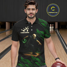 Load image into Gallery viewer, Black and Green Camo Skull Lightning Bowling Polo, 1/4 zip shirts for Men Custom Team bowling Jersey NQS11657