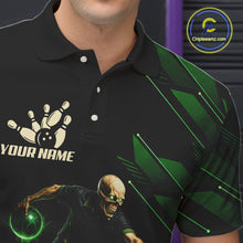 Load image into Gallery viewer, Black and Green Camo Skull Lightning Bowling Polo, 1/4 zip shirts for Men Custom Team bowling Jersey NQS11657