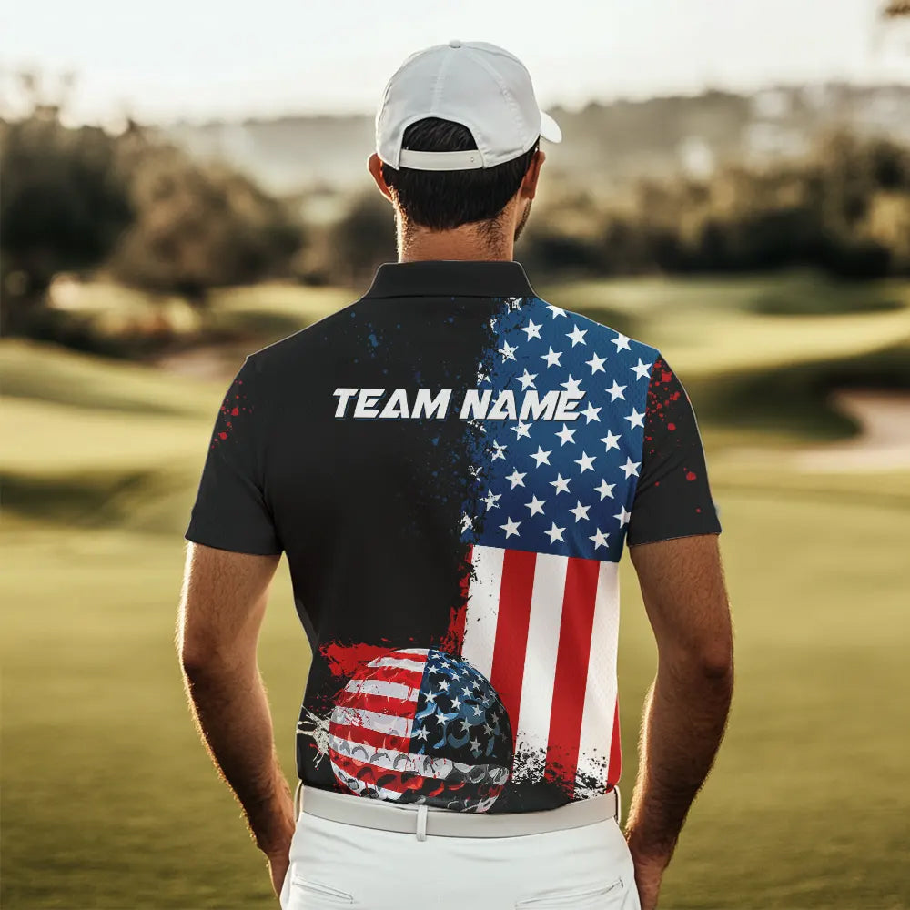 Black American Flag Mens Golf Polo Shirts Custom Golf attire for men, patriotic golf gifts NQS9696