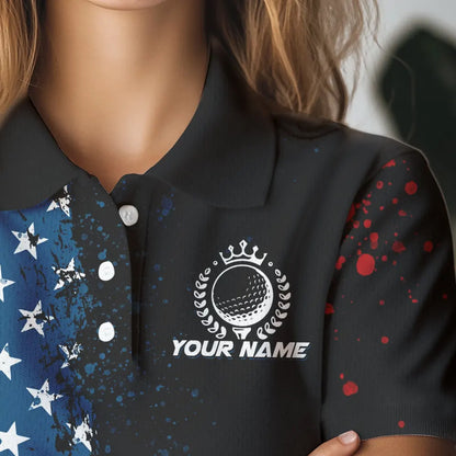 Black American Flag Women Golf Polo Shirts Custom Golf attire for ladies, patriotic golf gifts NQS9696