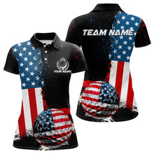 Load image into Gallery viewer, Black American Flag Women Golf Polo Shirts Custom Golf attire for ladies, patriotic golf gifts NQS9696