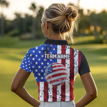 Load image into Gallery viewer, Personalized Black Camo Golf Polo Shirts For Women Custom American Flag patriotic golf shirts outfit NQS9698