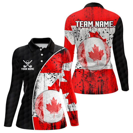 Personalized Black Camo Golf Polo Shirts For Women Custom Canadian Flag patriotic golf shirts outfit NQS9699