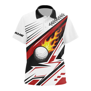 White Golf Ball Flame Kid golf polos shirt custom golf apparel for Kid, unique golf gifts | Red NQS7485