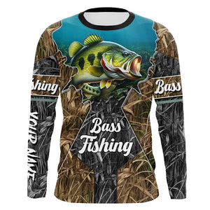 Largemouth Bass Fishing Camo Customize name sun protection long sleeve fishing shirt, personalized gift NQS474