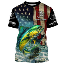 Load image into Gallery viewer, Mahi Mahi ( Dorado) Fishing 3D American Flag Patriotic Customize name All over print fishing shirts NQS468