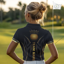 Load image into Gallery viewer, Black and Gold crown Women golf polo shirts Custom Golf Team jerseys, cool golf gifts NQS10125