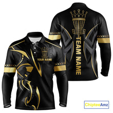 Load image into Gallery viewer, Black and Gold crown Disc golf polo shirts for Mens Custom Disc Golf Team jerseys, disc golf gifts NQS10126