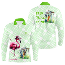 Load image into Gallery viewer, Mens golf polo shirts custom green flamingo pattern golf shirts talk birdie to me NQS8063