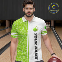 Load image into Gallery viewer, Men Bowling Polo, 1/4 Zip Shirt Custom white &amp; green camo vintage bowling shirts, mens bowling jersey NQS10457