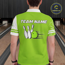 Load image into Gallery viewer, Men Bowling Polo, 1/4 Zip Shirt Custom white &amp; green camo vintage bowling shirts, mens bowling jersey NQS10457