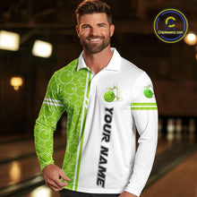 Load image into Gallery viewer, Men Bowling Polo, 1/4 Zip Shirt Custom white &amp; green camo vintage bowling shirts, mens bowling jersey NQS10457
