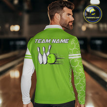 Load image into Gallery viewer, Men Bowling Polo, 1/4 Zip Shirt Custom white &amp; green camo vintage bowling shirts, mens bowling jersey NQS10457
